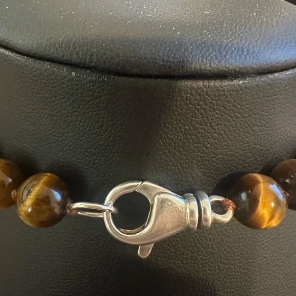 Genuine tigers eye natural gemstone 925 silver clasp necklace - Picture 3 of 5